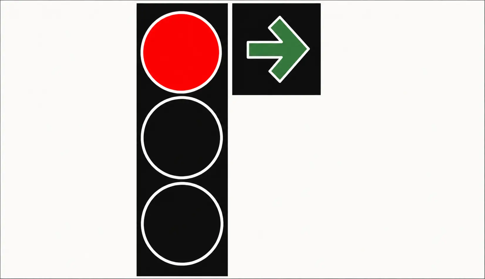 Traffic light showing red light with a green right arrow signal next to it